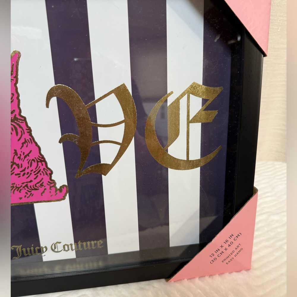 Juicy Couture NWT Juicy Pink Scottie Dog Black White Striped Framed Print - Picture 6 of 9